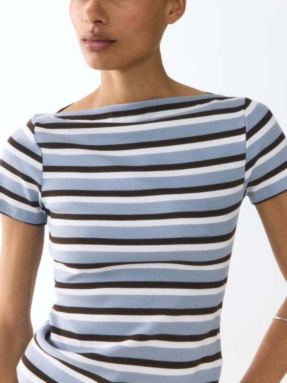 H&M Fitted Boat-Neck Cotton Top